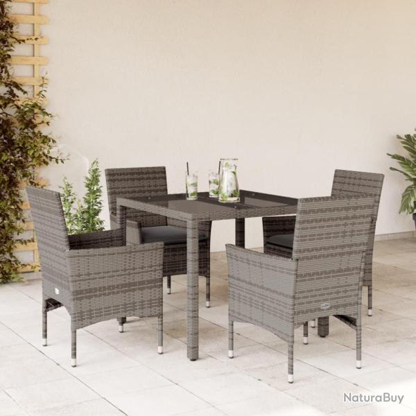 Ensemble � manger de jardin et coussins 5 pcs gris rotin verre