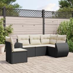 Salon de jardin 5 pcs avec coussins noir r&eacute;sine tress&eacute;e