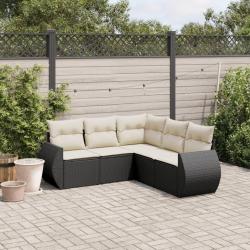 Salon de jardin 5 pcs avec coussins noir r&eacute;sine tress&eacute;e