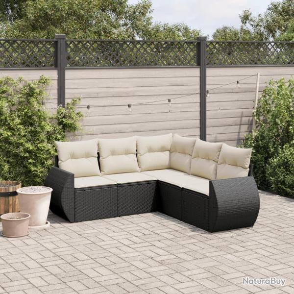 Salon de jardin 5 pcs avec coussins noir r�sine tress�e alsavelo
