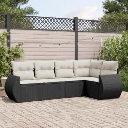 Salon de jardin 5 pcs avec coussins noir r&eacute;sine tress&eacute;e