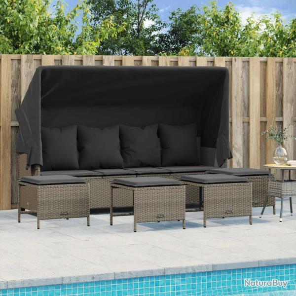 Salon de jardin 5 pcs avec coussins gris clair r�sine tress�e