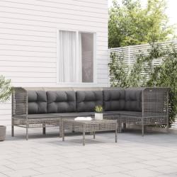 Salon de jardin 6 pcs avec coussins Gris R&eacute;sine tress&eacute;e