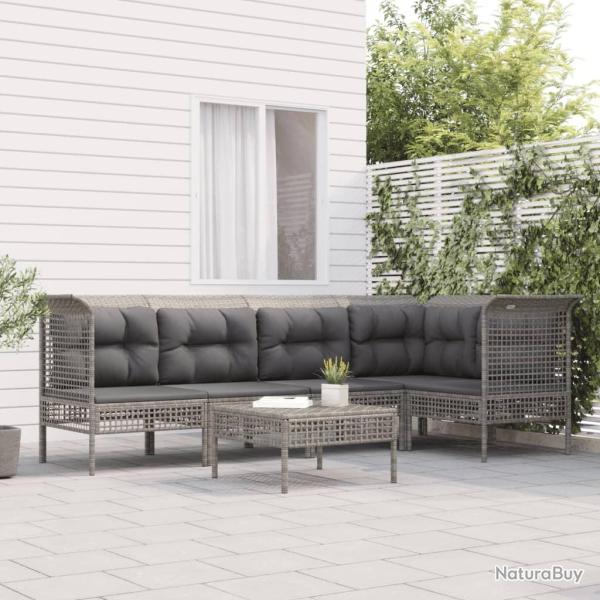 Salon de jardin 6 pcs avec coussins Gris R�sine tress�e