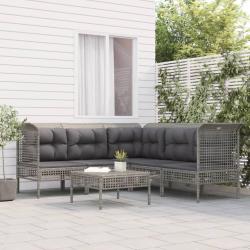 Salon de jardin 6 pcs avec coussins Gris R&eacute;sine tress&eacute;e alsavelo