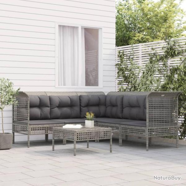 Salon de jardin 6 pcs avec coussins Gris R�sine tress�e