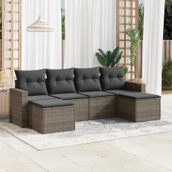 Salon de jardin 6 pcs avec coussins gris r&eacute;sine tress&eacute;e