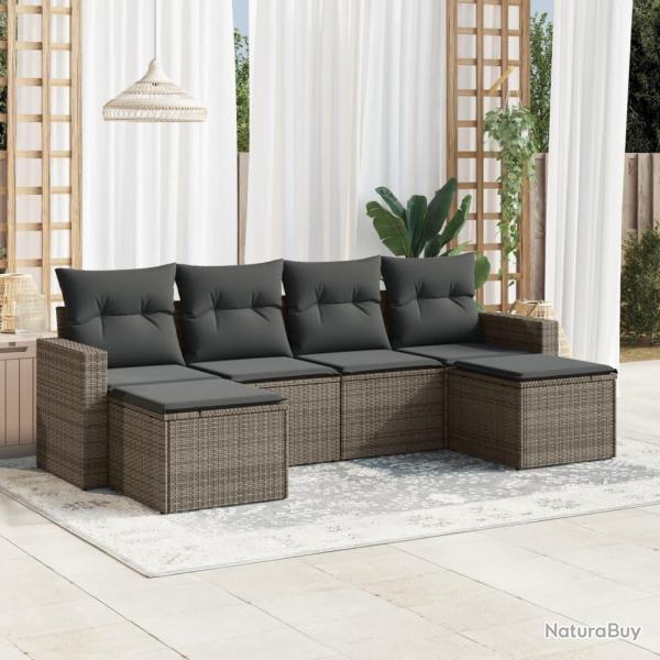Salon de jardin 6 pcs avec coussins gris r�sine tress�e alsavelo