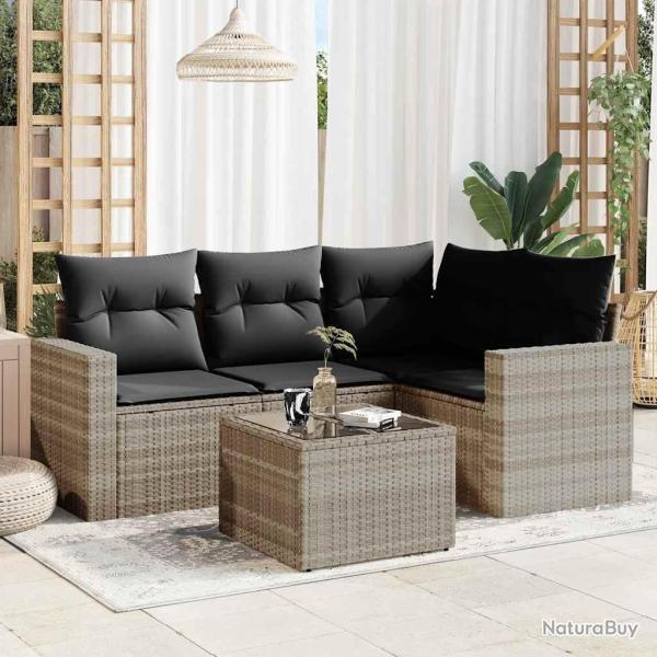 Salon de jardin 5 pcs avec coussins gris clair r�sine tress�e alsavelo