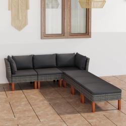 Salon de jardin 6 pcs avec coussins R&eacute;sine tress&eacute;e Gris