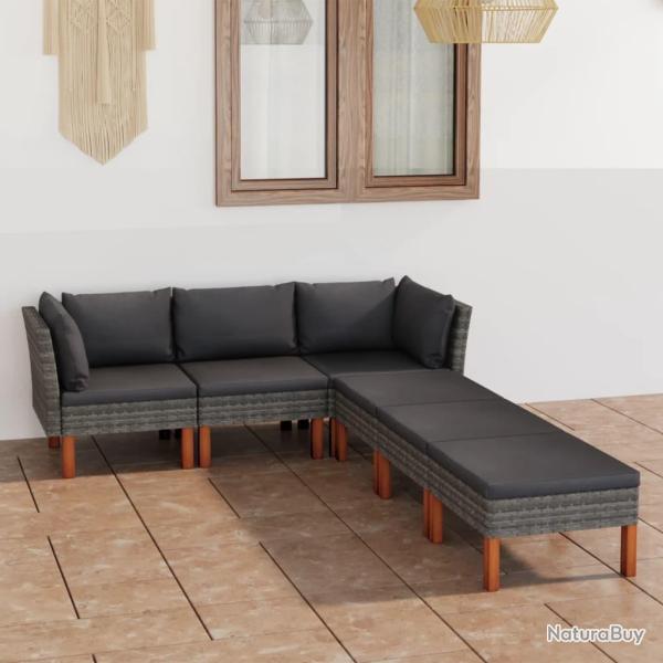 Salon de jardin 6 pcs avec coussins R�sine tress�e Gris