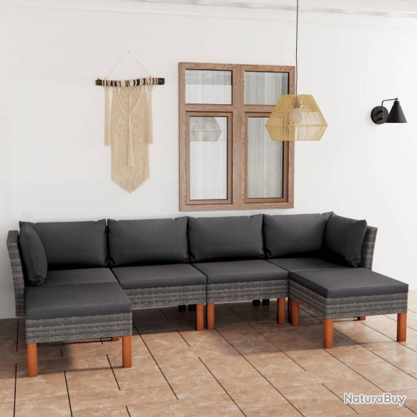 Salon de jardin 6 pcs avec coussins R�sine tress�e Gris alsavelo