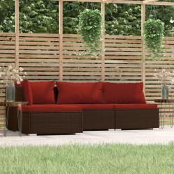 Salon de jardin 4 pcs avec coussins Marron R&eacute;sine tress&eacute;e alsavelo