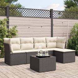 Salon de jardin 6 pcs avec coussins noir r&eacute;sine tress&eacute;e