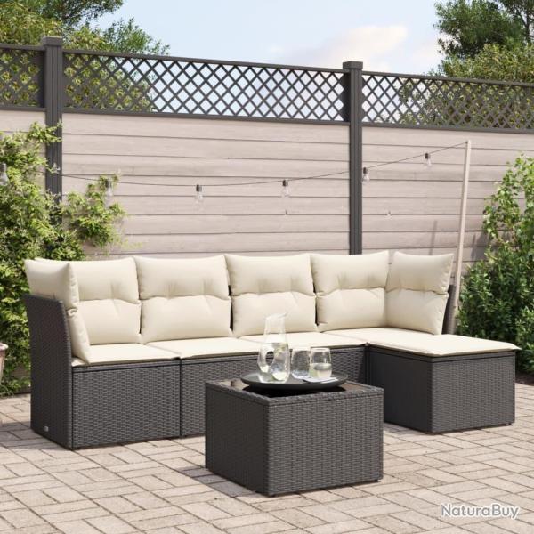 Salon de jardin 6 pcs avec coussins noir r�sine tress�e alsavelo