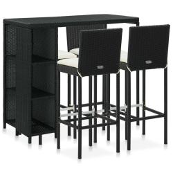 bar de jardin 5 pcs et coussins R&eacute;sine tress&eacute;e Noir