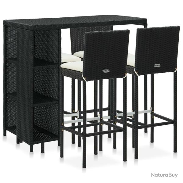 bar de jardin 5 pcs et coussins R�sine tress�e Noir