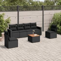 Salon de jardin 7 pcs avec coussins noir r&eacute;sine tress&eacute;e