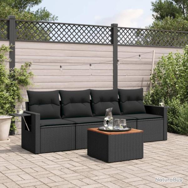 Salon de jardin 5 pcs avec coussins noir r�sine tress�e alsavelo
