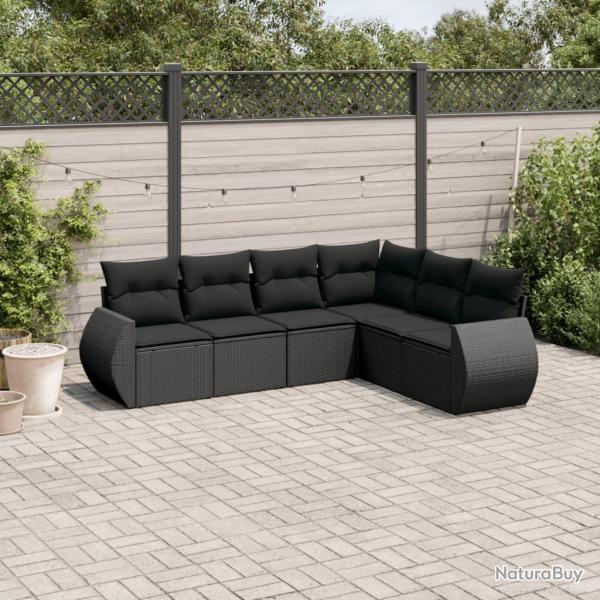 Salon de jardin 6 pcs avec coussins noir r�sine tress�e