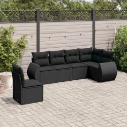 Salon de jardin 6 pcs avec coussins noir r&eacute;sine tress&eacute;e alsavelo