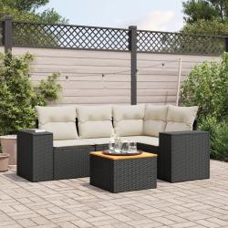 Salon de jardin 5 pcs avec coussins noir r&eacute;sine tress&eacute;e