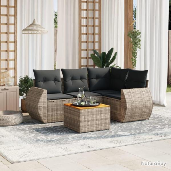 Salon de jardin 5 pcs avec coussins gris r�sine tress�e