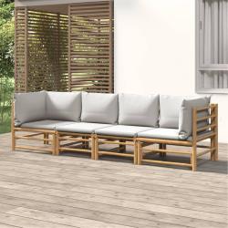 Salon de jardin 4 pcs avec coussins gris clair bambou alsavelo