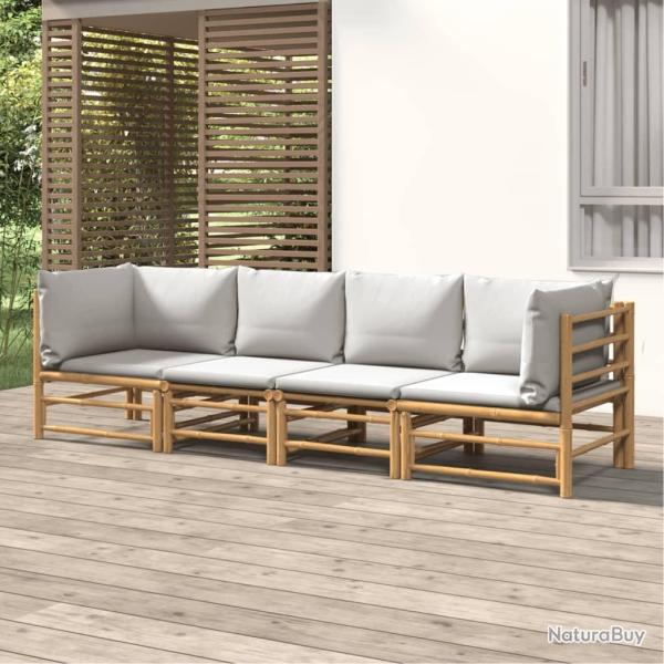 Salon de jardin 4 pcs avec coussins gris clair bambou alsavelo