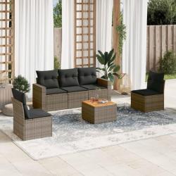 Salon de jardin 6 pcs avec coussins gris r&eacute;sine tress&eacute;e