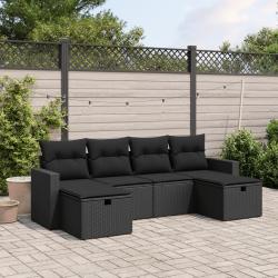 Salon de jardin 6 pcs avec coussins noir r&eacute;sine tress&eacute;e