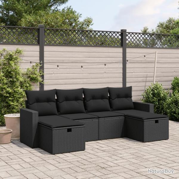 Salon de jardin 6 pcs avec coussins noir r�sine tress�e
