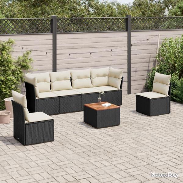 Salon de jardin 7 pcs avec coussins noir r�sine tress�e