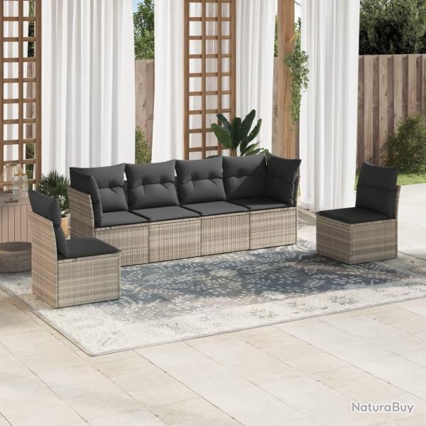 Salon de jardin 6 pcs avec coussins gris clair r�sine tress�e