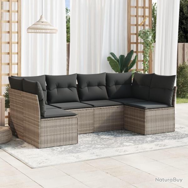 Salon de jardin 6 pcs avec coussins gris clair r�sine tress�e
