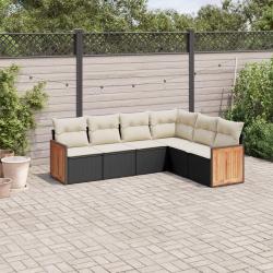 Salon de jardin 6 pcs avec coussins noir r&eacute;sine tress&eacute;e