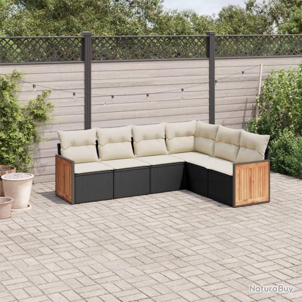 Salon de jardin 6 pcs avec coussins noir r�sine tress�e alsavelo
