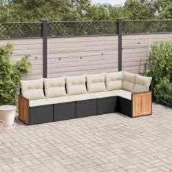 Salon de jardin 6 pcs avec coussins noir r&eacute;sine tress&eacute;e