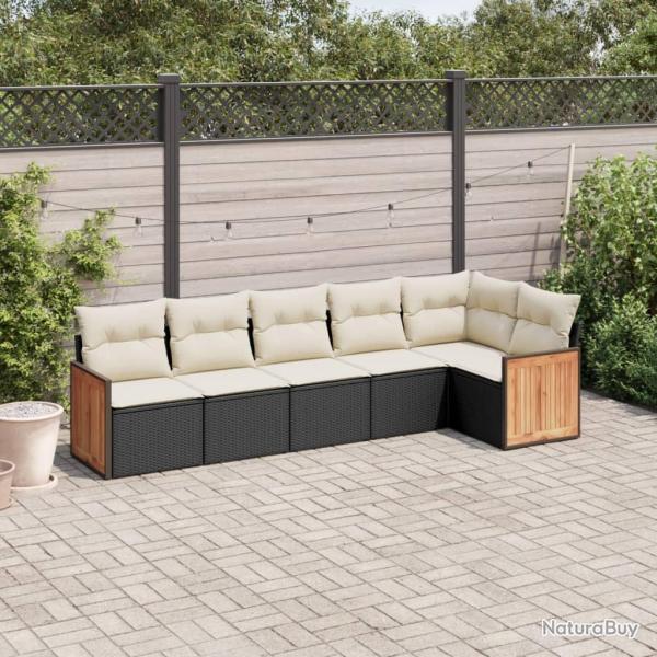 Salon de jardin 6 pcs avec coussins noir r�sine tress�e alsavelo