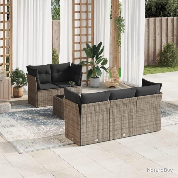 Salon de jardin 6 pcs avec coussins gris r�sine tress�e