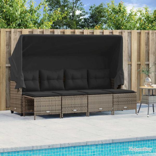 Salon de jardin 5 pcs avec coussins gris r�sine tress�e alsavelo