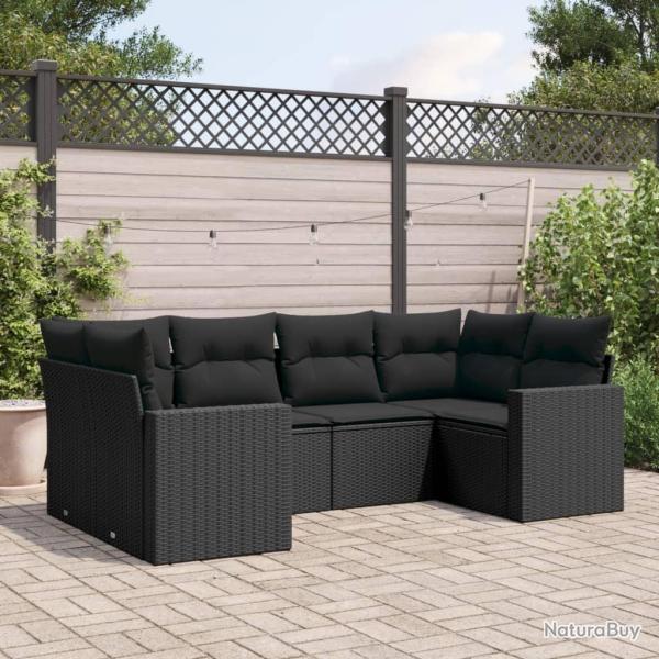 Salon de jardin 6 pcs avec coussins noir r�sine tress�e