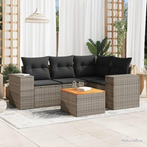 Salon de jardin 5 pcs avec coussins gris r�sine tress�e
