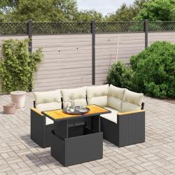 Salon de jardin 5 pcs avec coussins noir r&eacute;sine tress&eacute;e