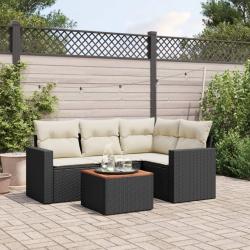 Salon de jardin 5 pcs avec coussins noir r&eacute;sine tress&eacute;e
