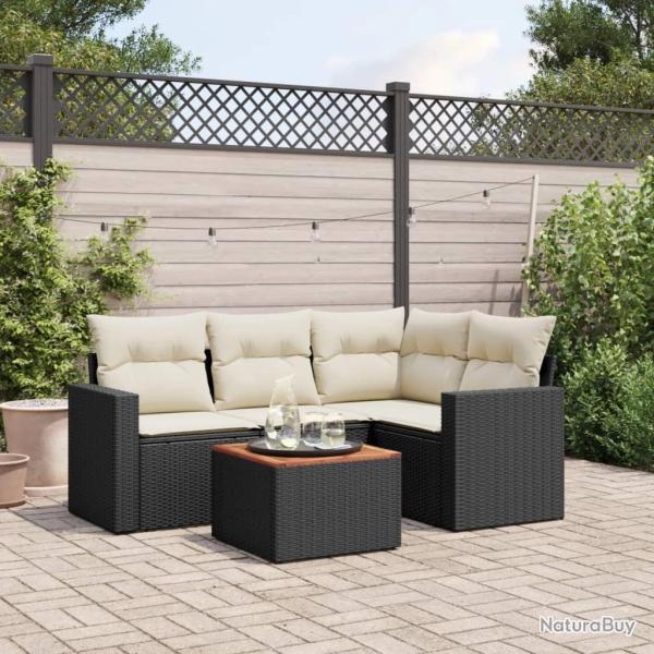 Salon de jardin 5 pcs avec coussins noir r�sine tress�e alsavelo