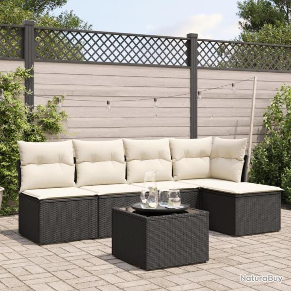 Salon de jardin 6 pcs avec coussins noir r�sine tress�e