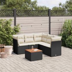 Salon de jardin 6 pcs avec coussins noir r&eacute;sine tress&eacute;e