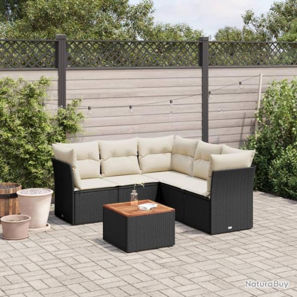 Salon de jardin 6 pcs avec coussins noir r�sine tress�e