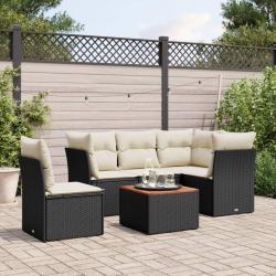 Salon de jardin 6 pcs avec coussins noir r&eacute;sine tress&eacute;e
